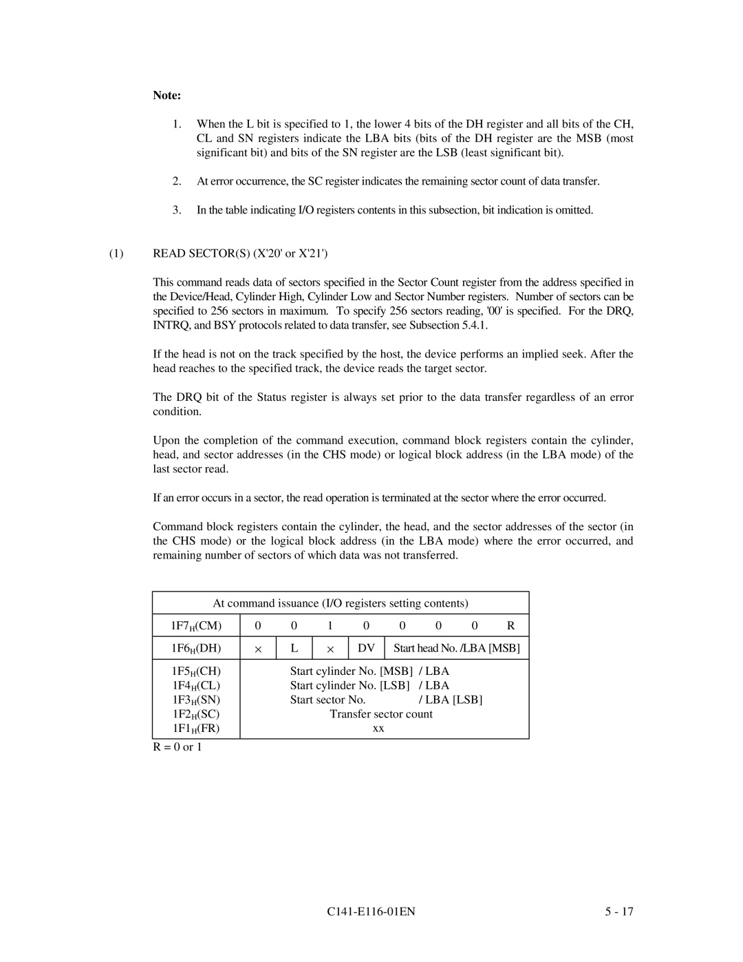 Fujitsu MPG3XXXAH-E manual 1F2 HSC Transfer sector count 1F1 HFR = 0 or C141-E116-01EN 