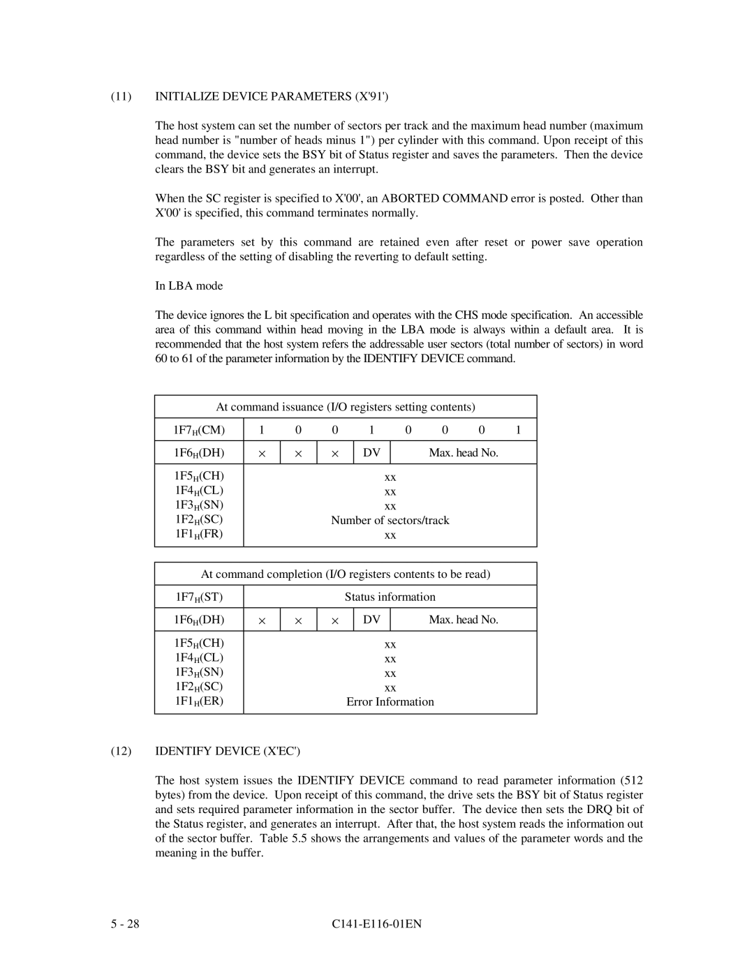 Fujitsu MPG3XXXAH-E manual Initialize Device Parameters, Identify Device XEC 