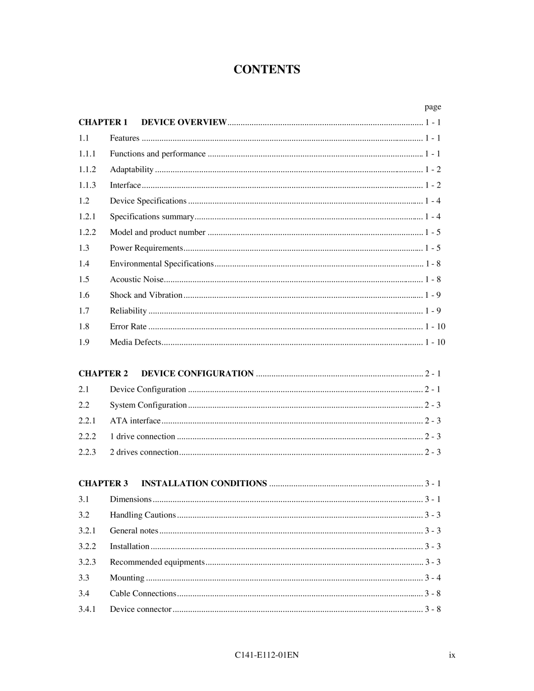 Fujitsu MPG3XXXAH manual Contents, Chapter 
