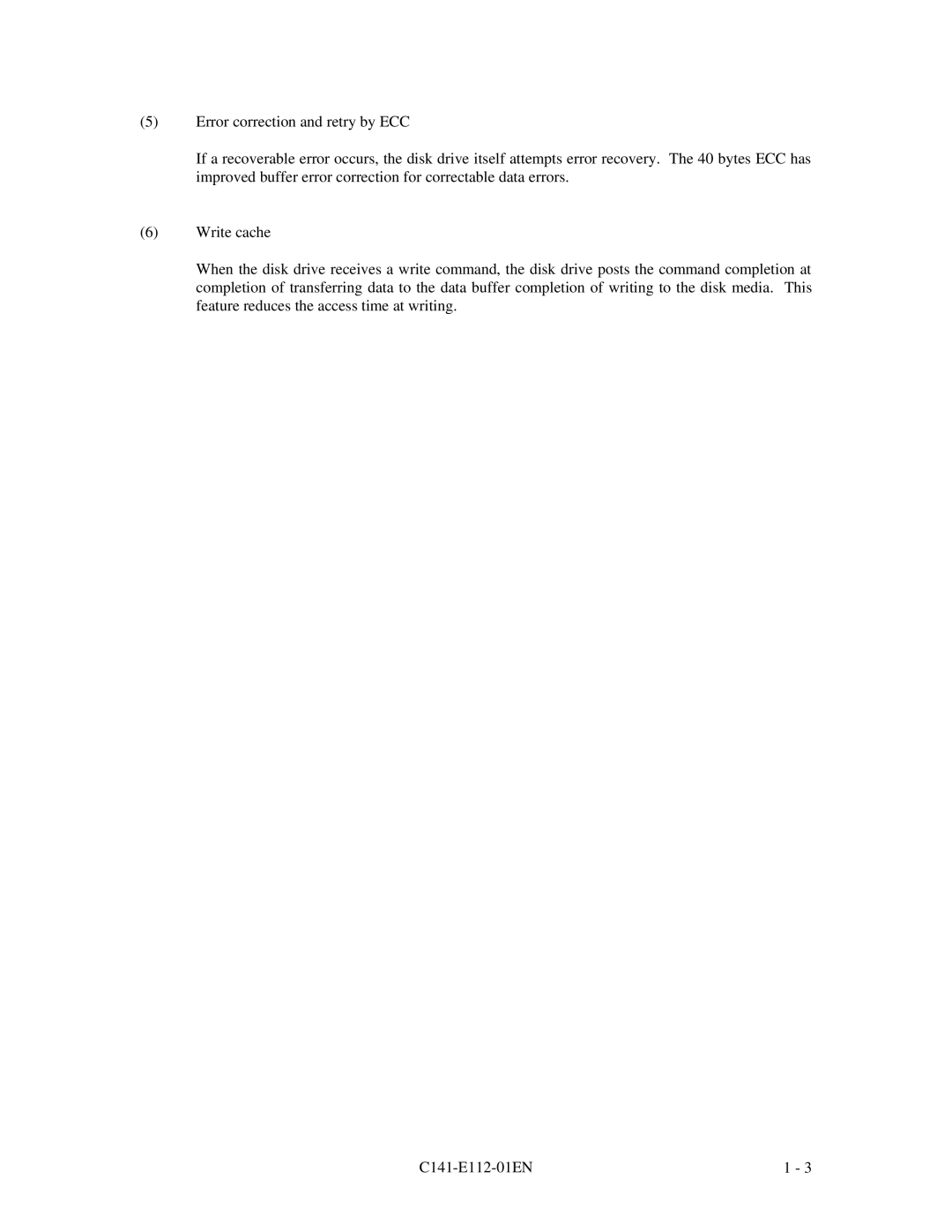 Fujitsu MPG3XXXAH manual Error correction and retry by ECC, Write cache, C141-E112-01EN 