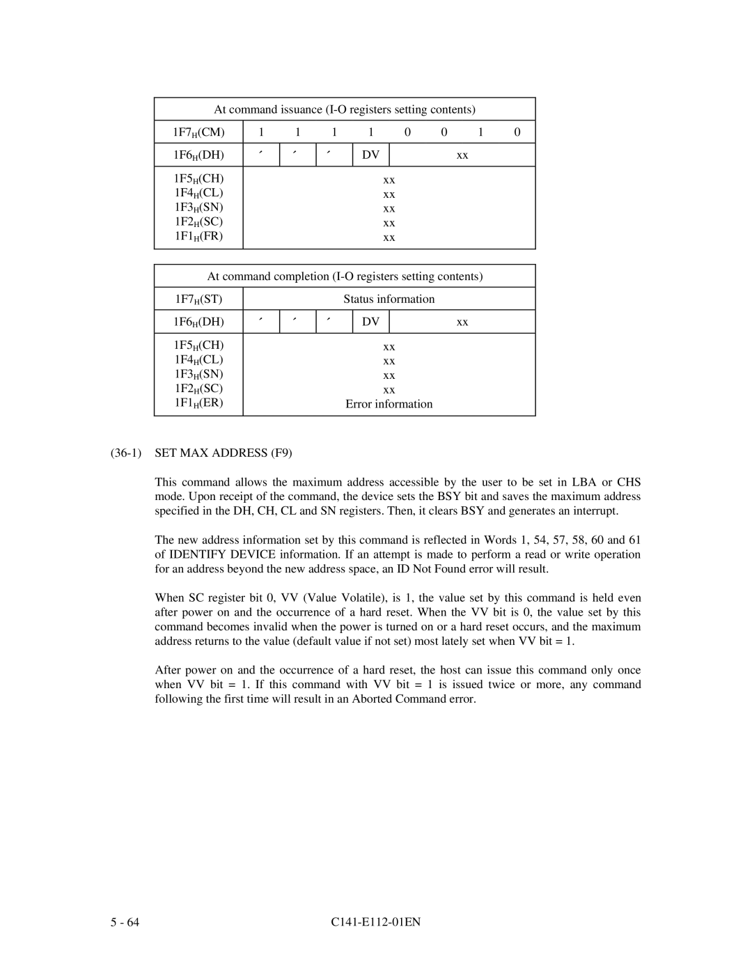 Fujitsu MPG3XXXAH manual SET MAX Address F9 