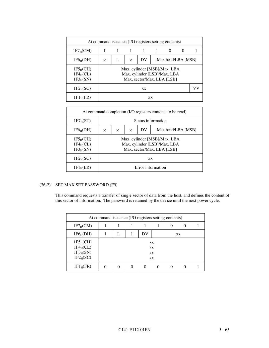 Fujitsu MPG3XXXAH manual SET MAX SET Password F9 