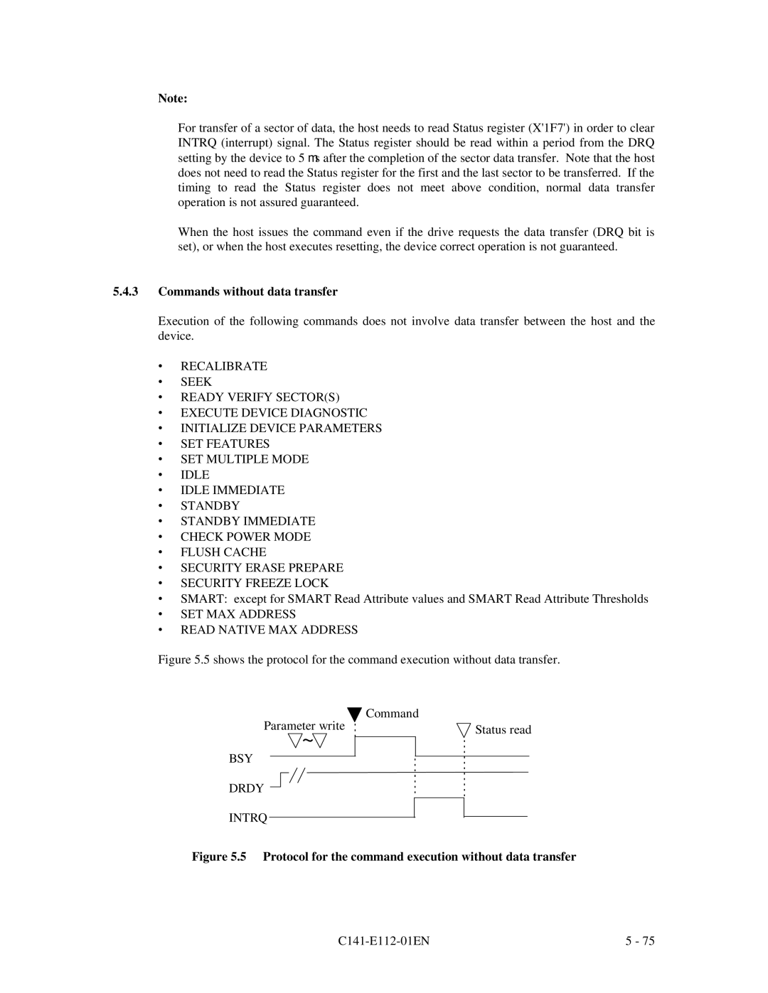 Fujitsu MPG3XXXAH manual Commands without data transfer, ∙ SET MAX Address ∙ Read Native MAX Address, BSY Drdy Intrq 