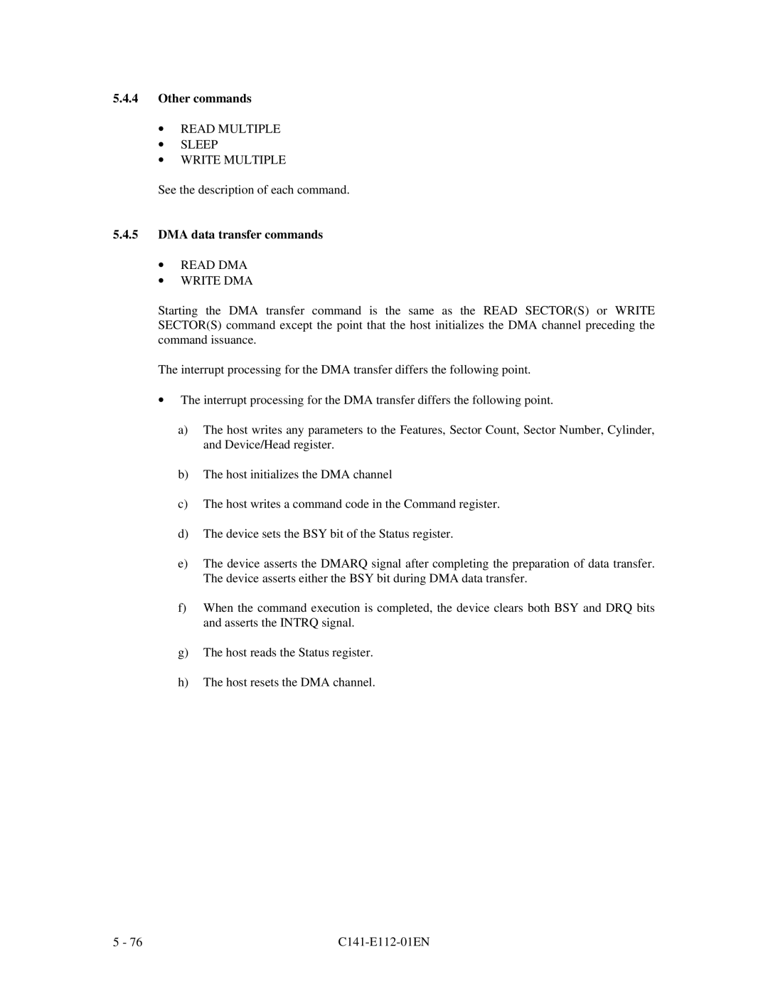 Fujitsu MPG3XXXAH manual Other commands, ∙ Read Multiple ∙ Sleep ∙ Write Multiple, DMA data transfer commands 