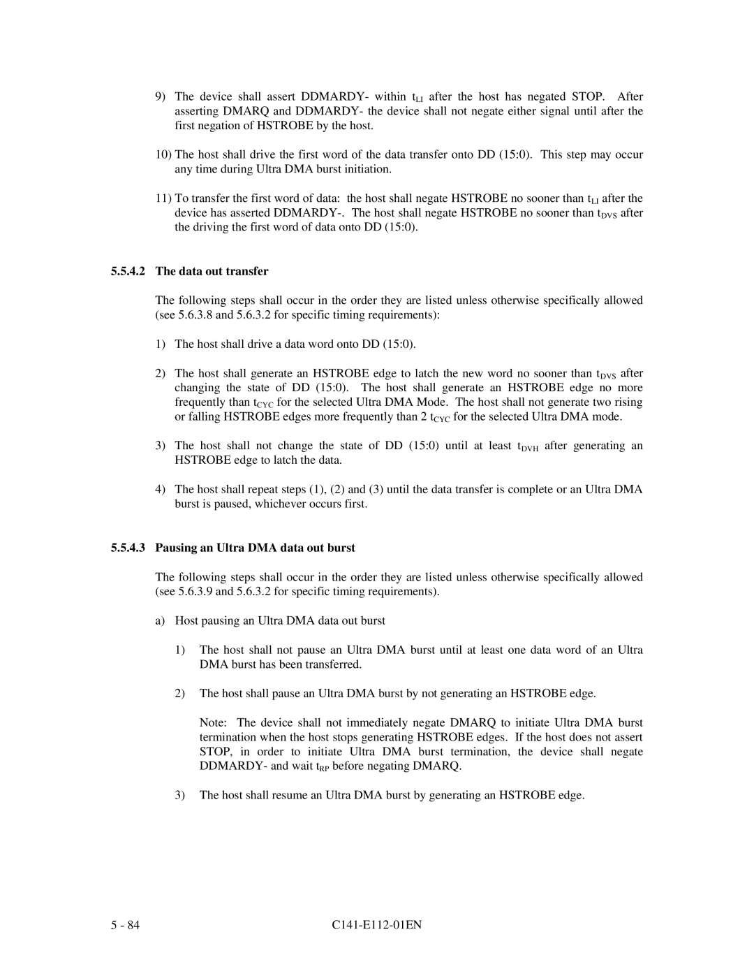 Fujitsu MPG3XXXAH manual Data out transfer, Pausing an Ultra DMA data out burst 