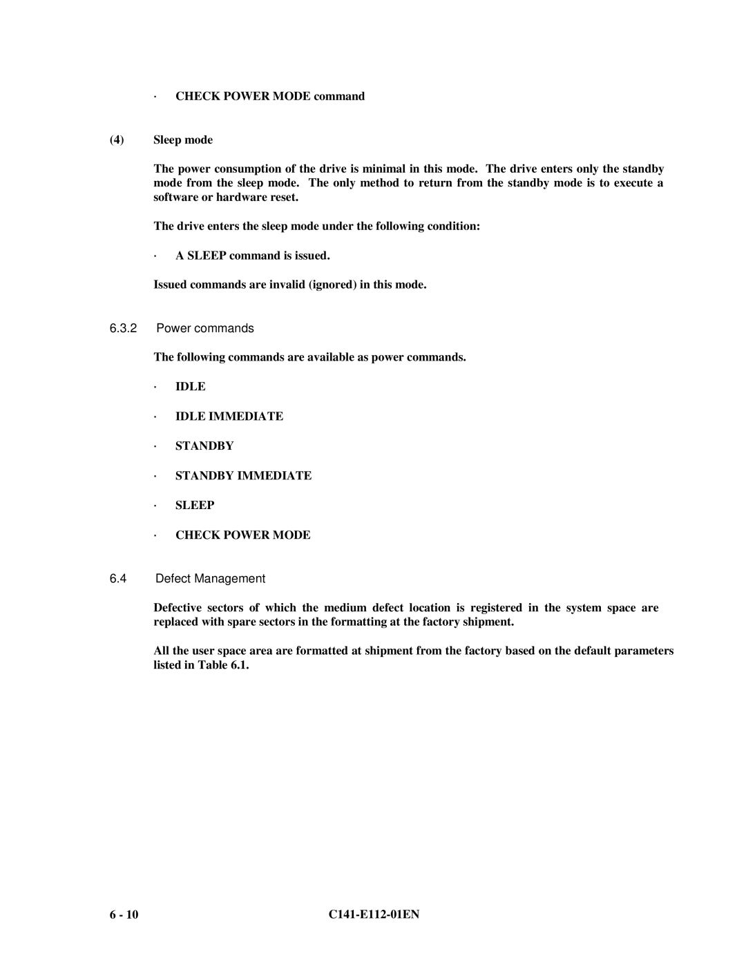 Fujitsu MPG3XXXAH manual Power commands, Defect Management 