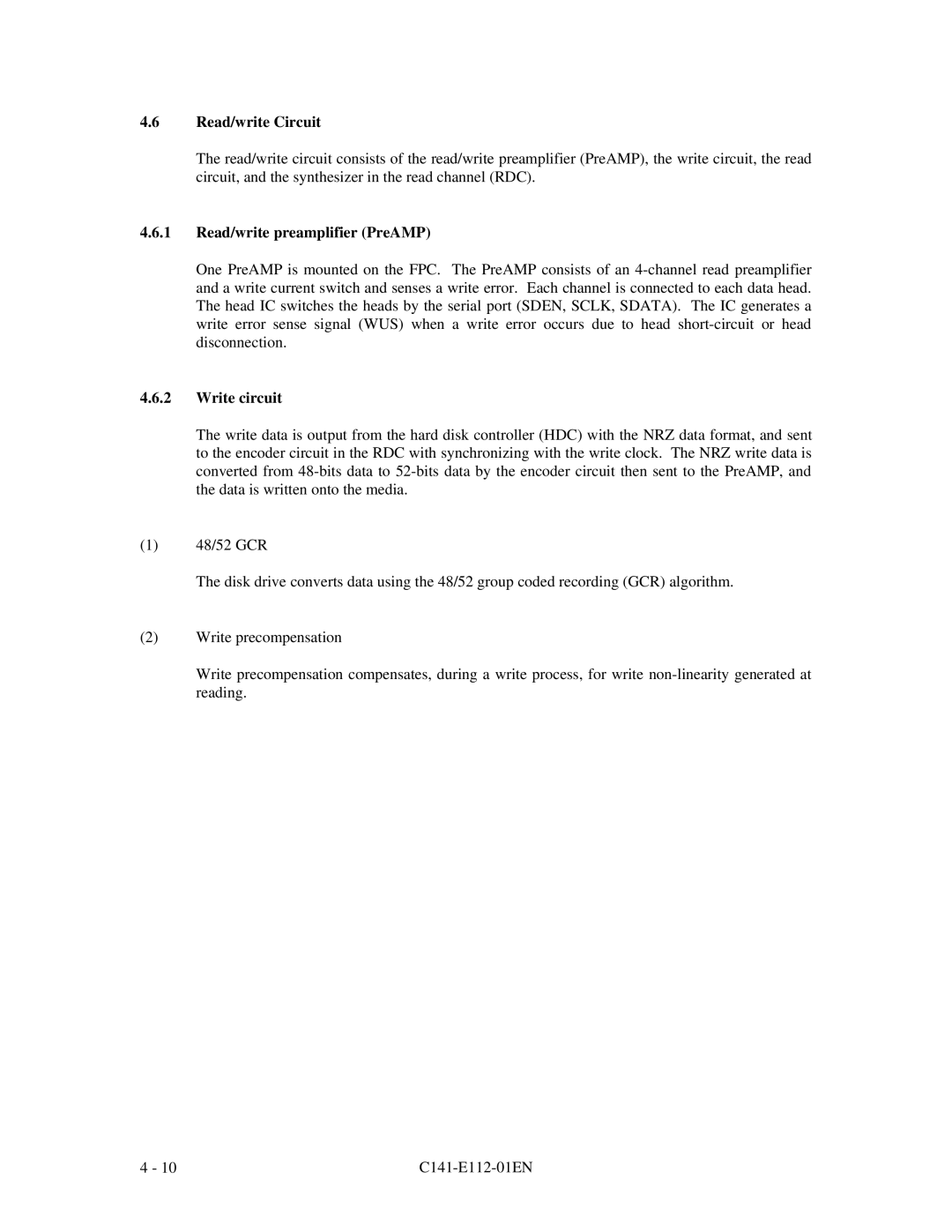 Fujitsu MPG3XXXAH manual Read/write preamplifier PreAMP, Write circuit 