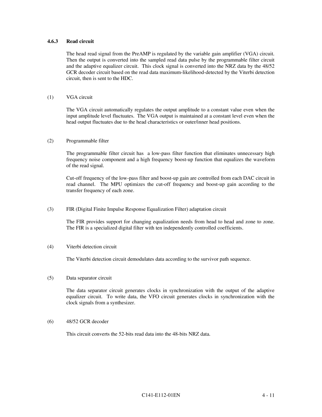 Fujitsu MPG3XXXAH manual Read circuit 