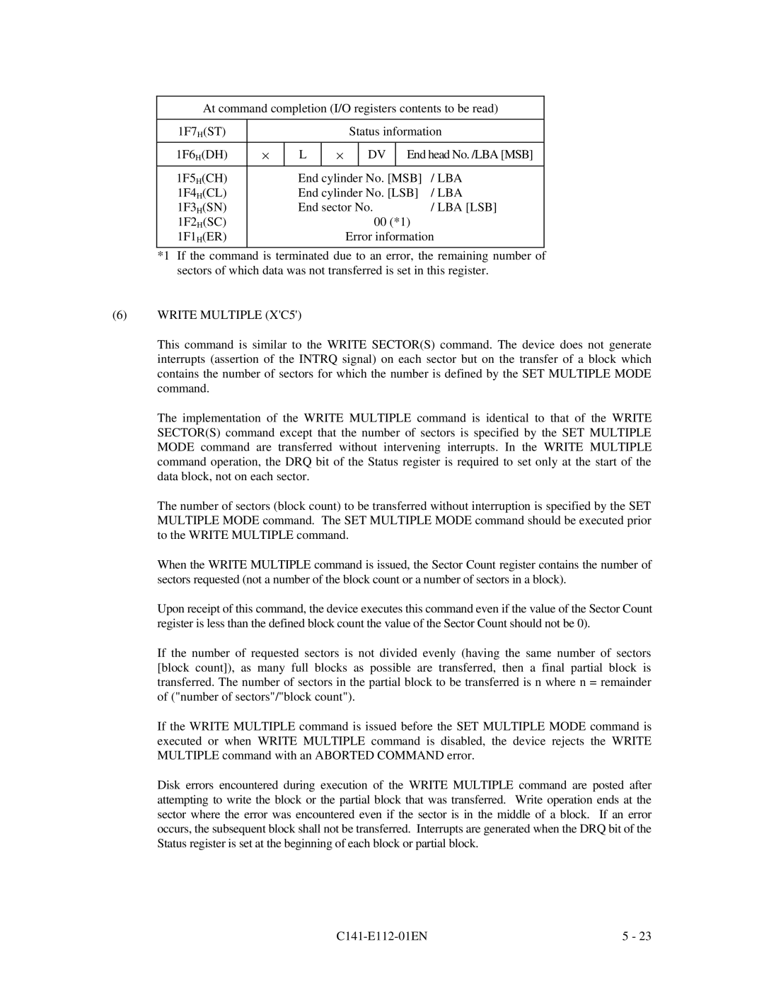 Fujitsu MPG3XXXAH manual Write Multiple XC5 