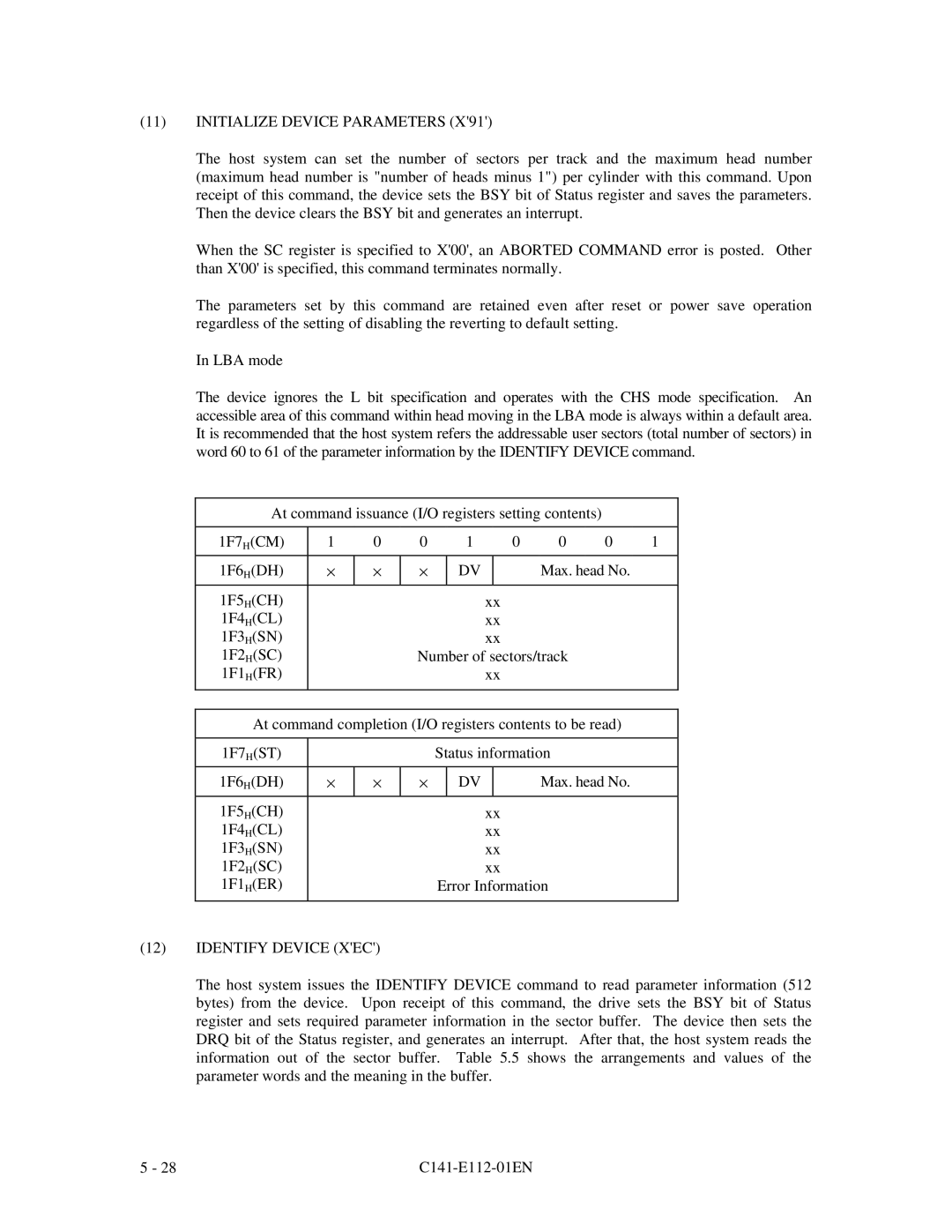 Fujitsu MPG3XXXAH manual Initialize Device Parameters, Identify Device XEC 