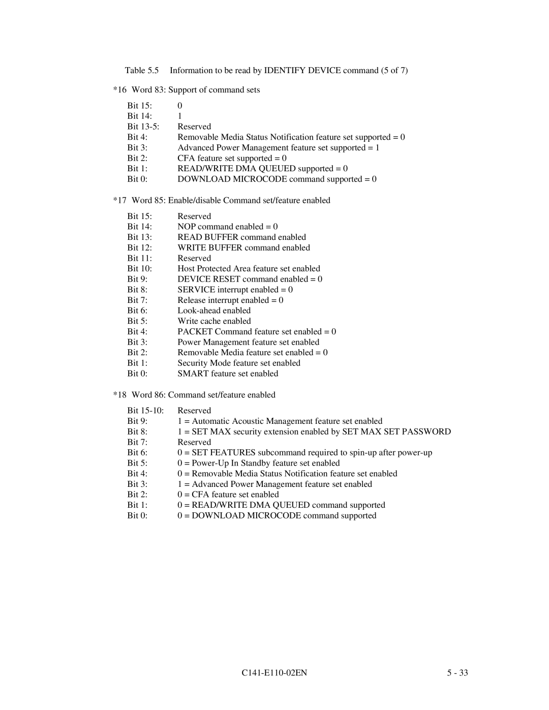 Fujitsu MPG3XXXAT manual Information to be read by Identify Device command 5 