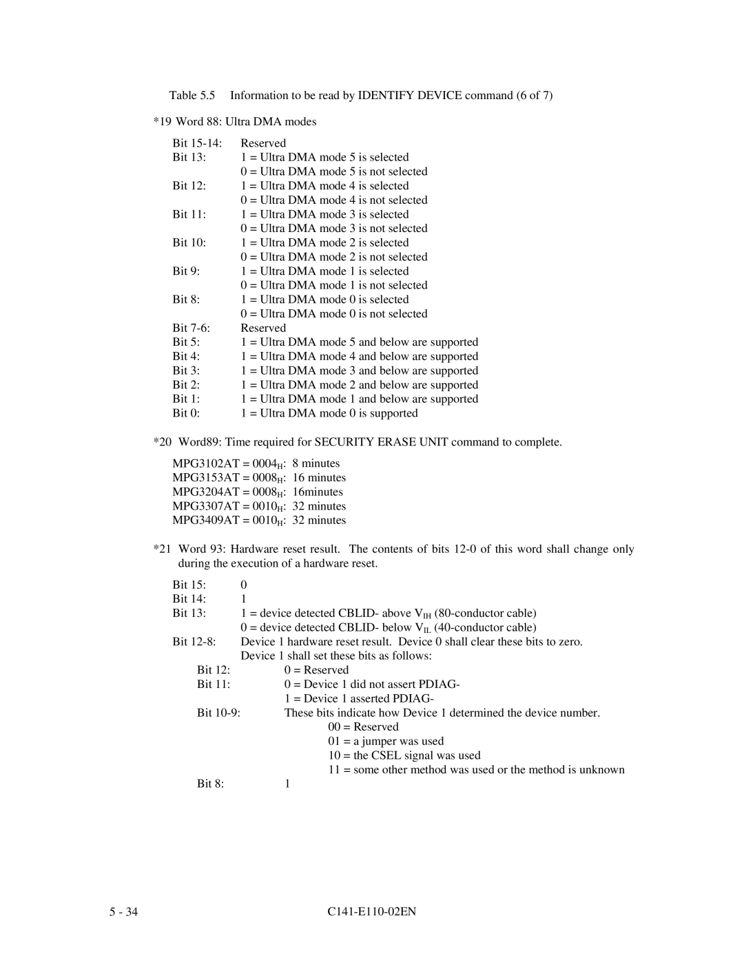 Fujitsu MPG3XXXAT manual Information to be read by Identify Device command 6 