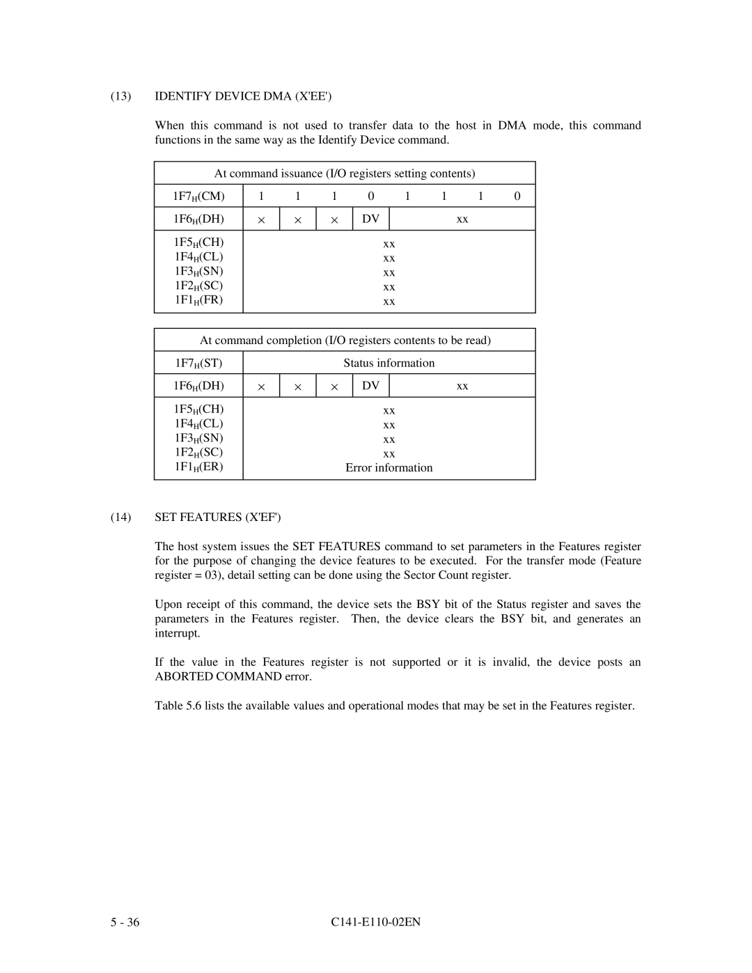 Fujitsu MPG3XXXAT manual Identify Device DMA XEE, SET Features XEF 