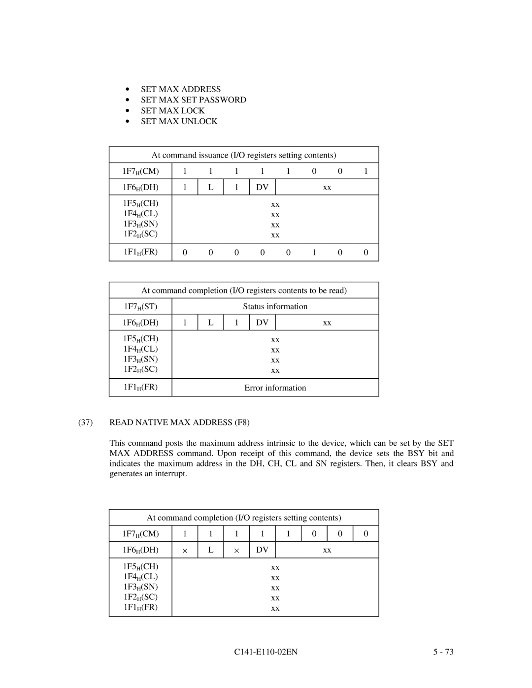 Fujitsu MPG3XXXAT manual Read Native MAX Address F8 