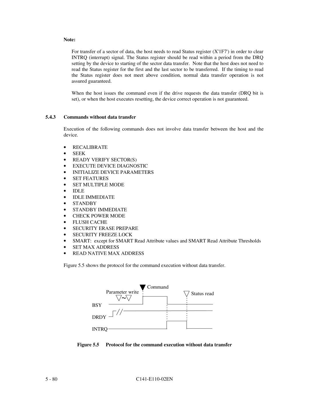 Fujitsu MPG3XXXAT manual Commands without data transfer, ∙ SET MAX Address ∙ Read Native MAX Address, BSY Drdy Intrq 