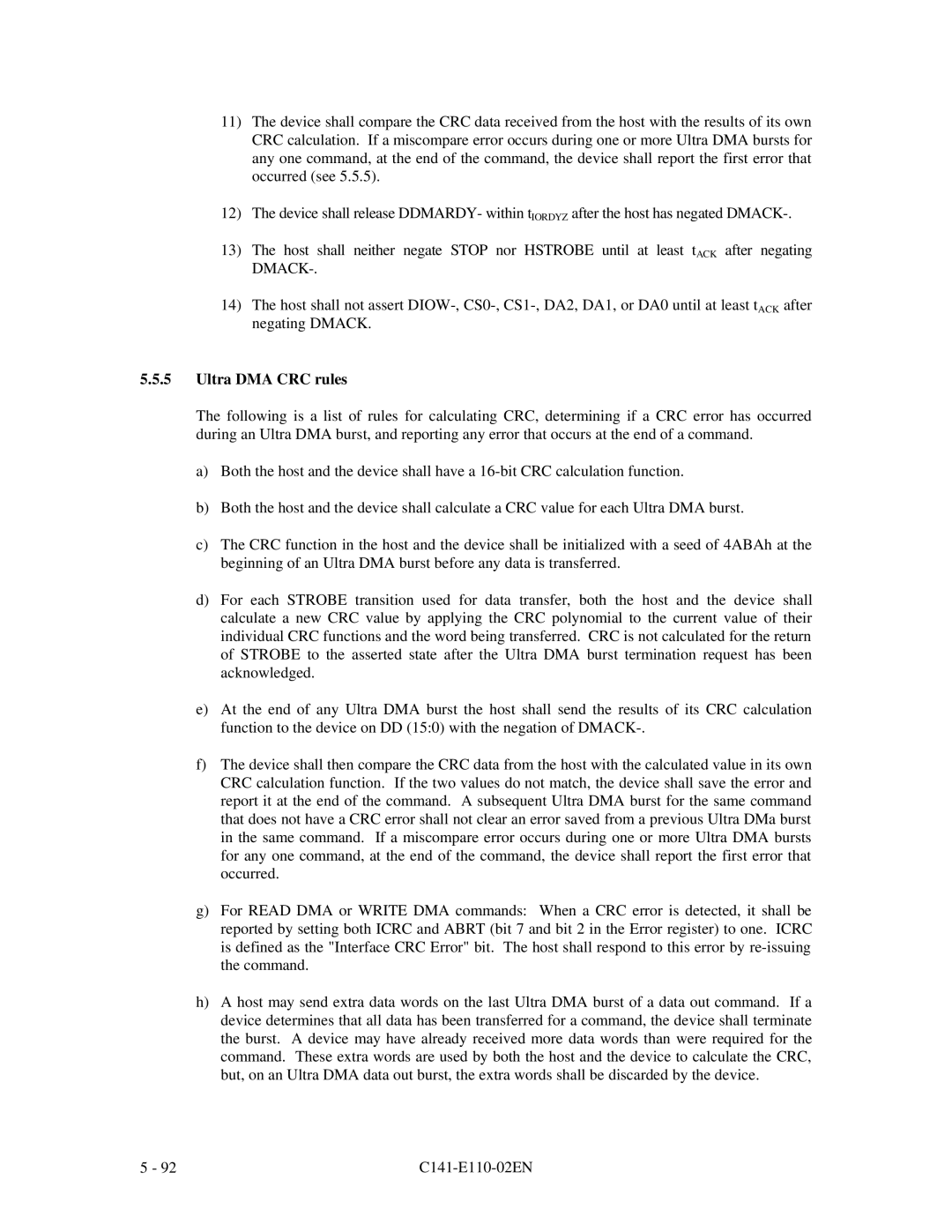 Fujitsu MPG3XXXAT manual Ultra DMA CRC rules 