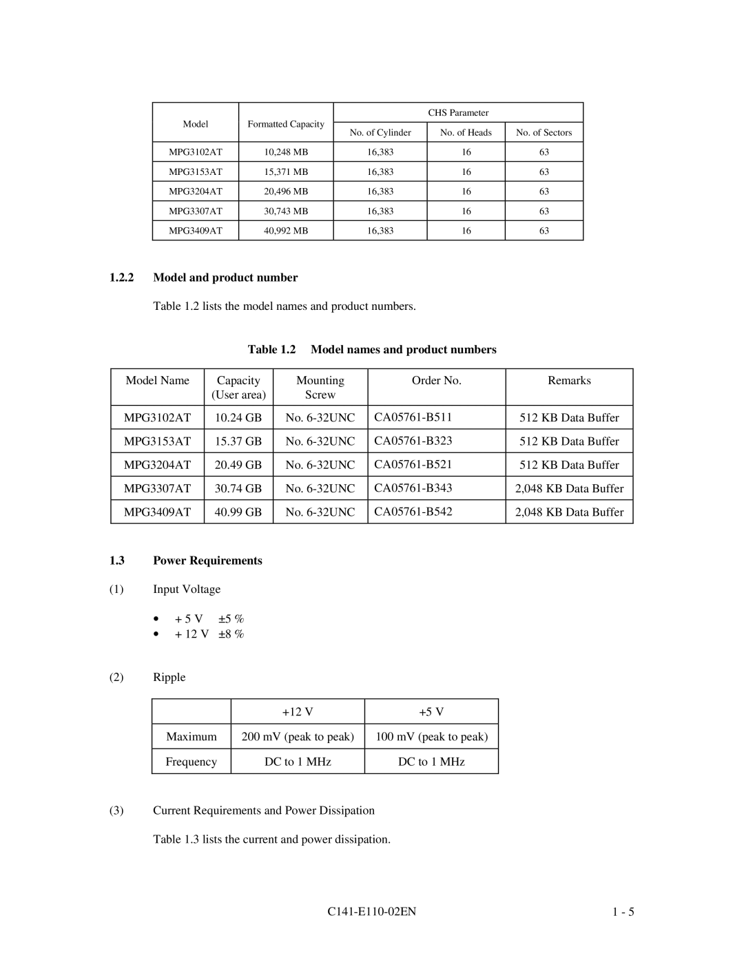 Fujitsu MPG3XXXAT manual Model and product number, Model names and product numbers 