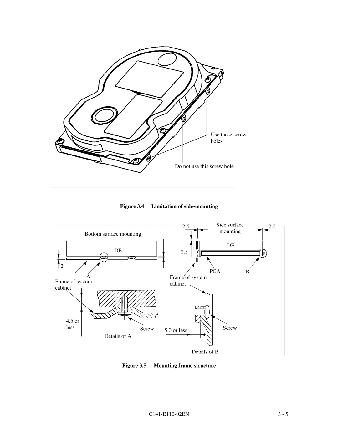 Fujitsu MPG3XXXAT manual Limitation of side-mounting, Pca 