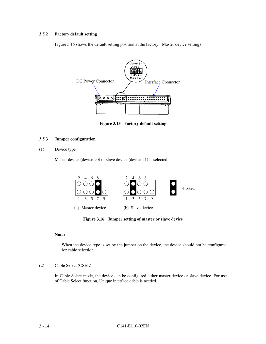 Fujitsu MPG3XXXAT manual Factory default setting Jumper configuration 