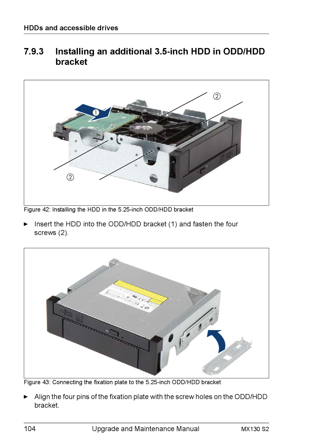 Fujitsu MX130 S2 manual Installing an additional 3.5-inch HDD in ODD/HDD bracket 