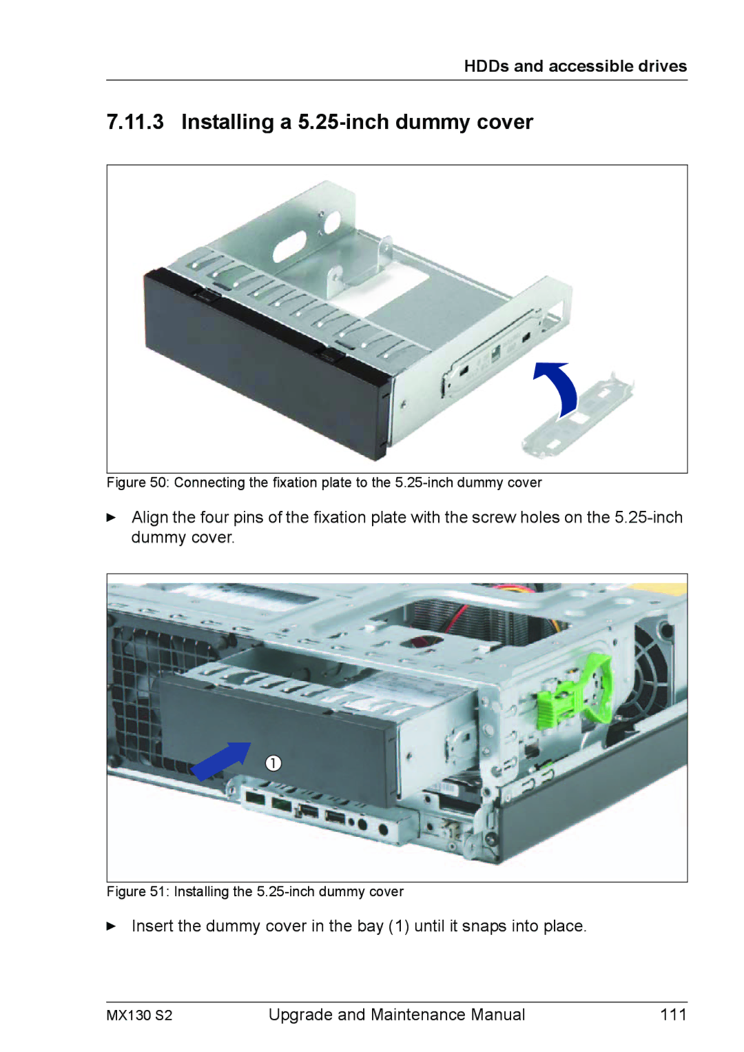 Fujitsu MX130 S2 manual Installing a 5.25-inch dummy cover, Installing the 5.25-inch dummy cover 