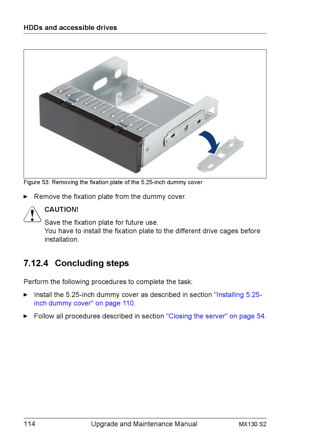 Fujitsu MX130 S2 manual Removing the fixation plate of the 5.25-inch dummy cover 