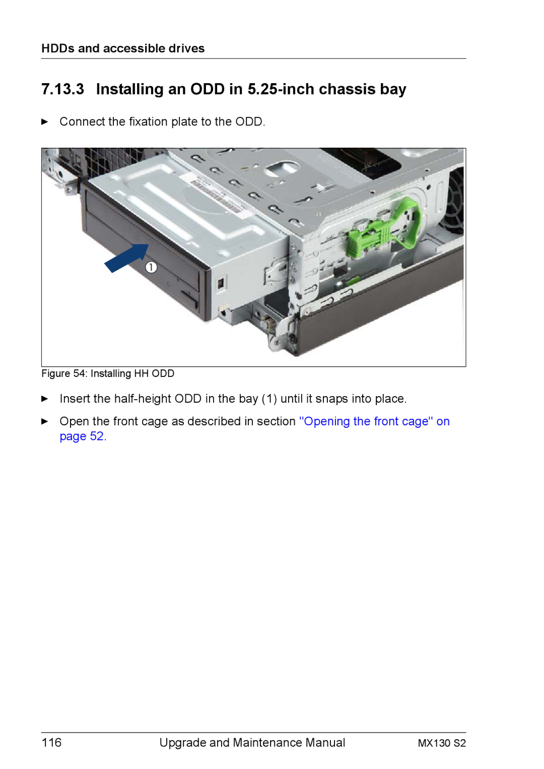 Fujitsu MX130 S2 manual Installing an ODD in 5.25-inch chassis bay, Installing HH ODD 