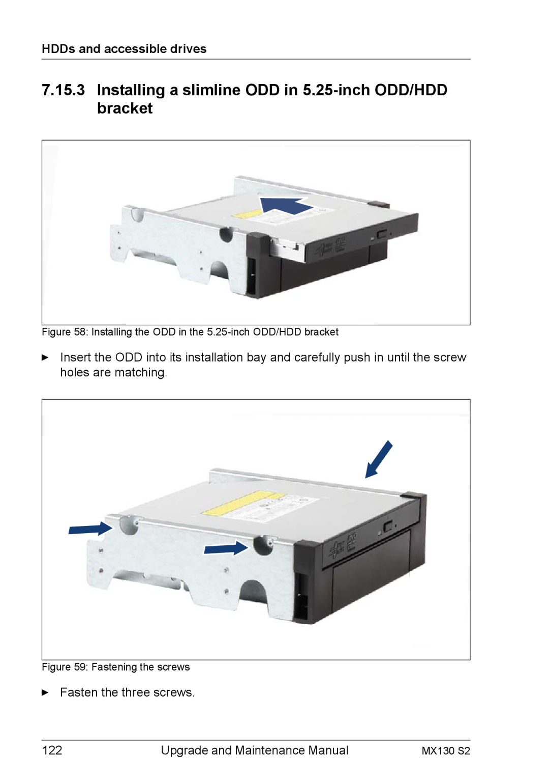 Fujitsu MX130 S2 manual Installing a slimline ODD in 5.25-inch ODD/HDD bracket 