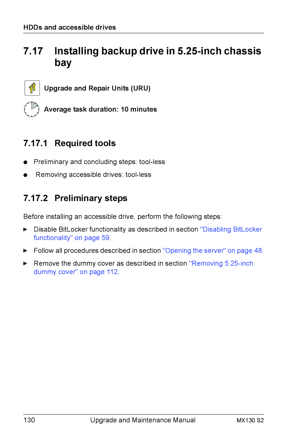 Fujitsu MX130 S2 manual Installing backup drive in 5.25-inch chassis bay, Required tools 