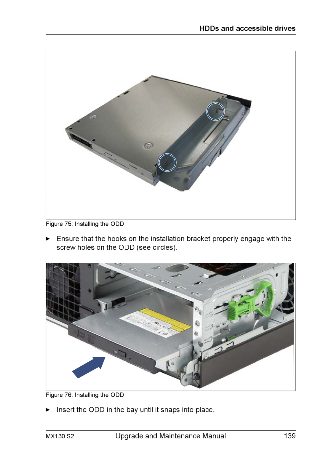 Fujitsu MX130 S2 manual Insert the ODD in the bay until it snaps into place 