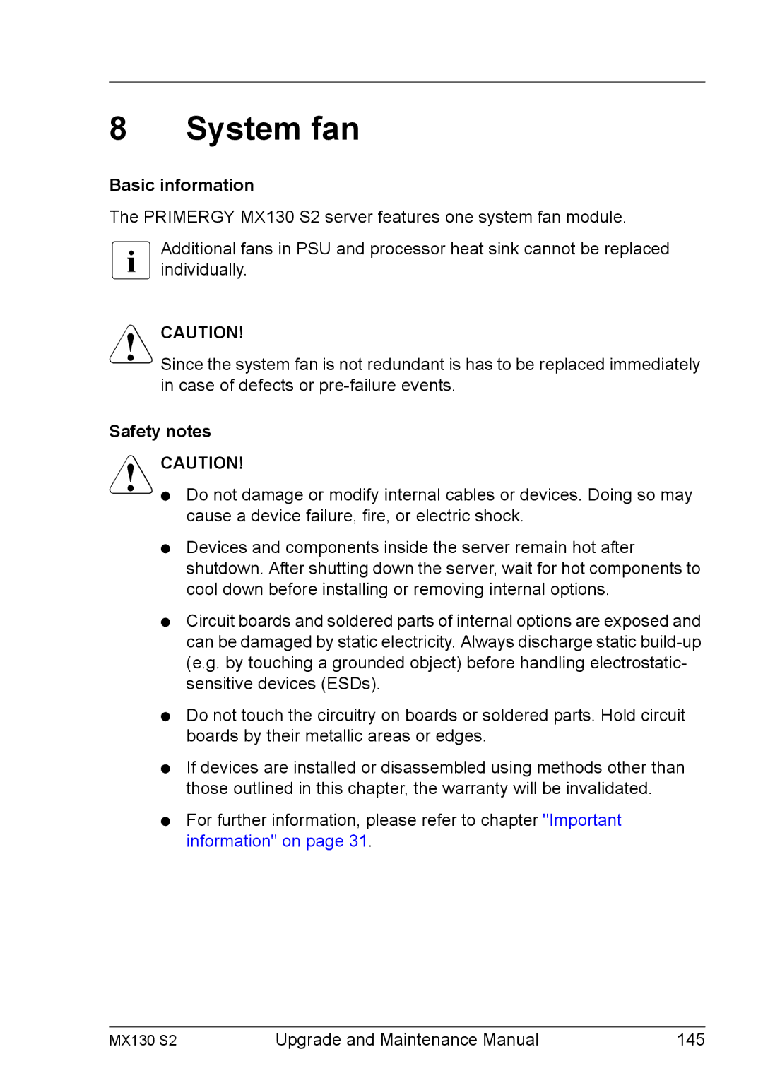 Fujitsu MX130 S2 manual System fan, Basic information 