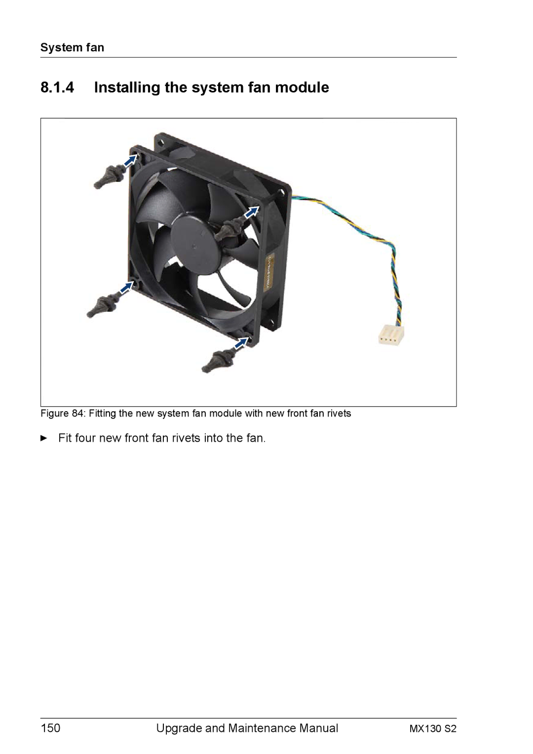 Fujitsu MX130 S2 manual Installing the system fan module, Fitting the new system fan module with new front fan rivets 