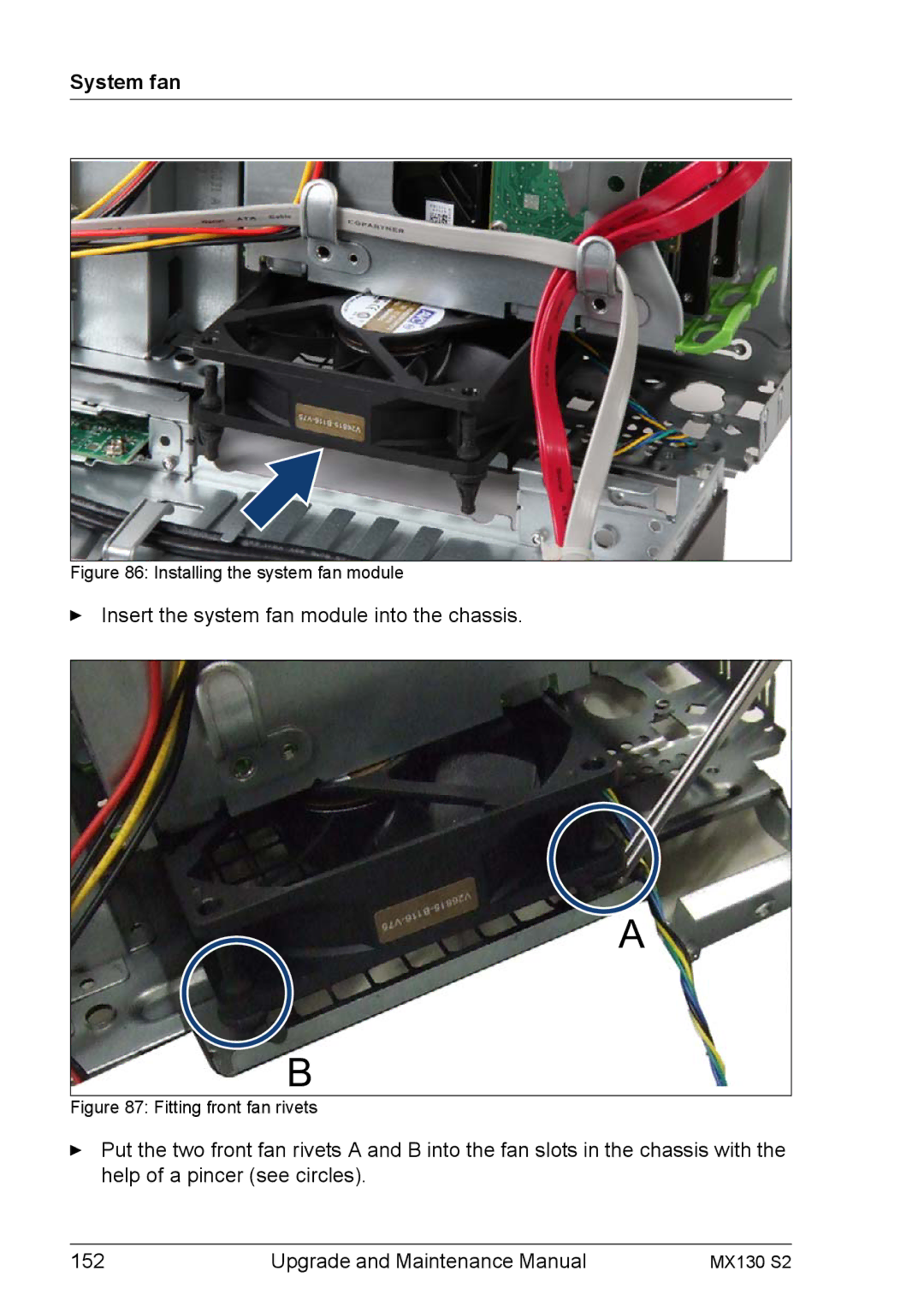 Fujitsu MX130 S2 manual Insert the system fan module into the chassis 