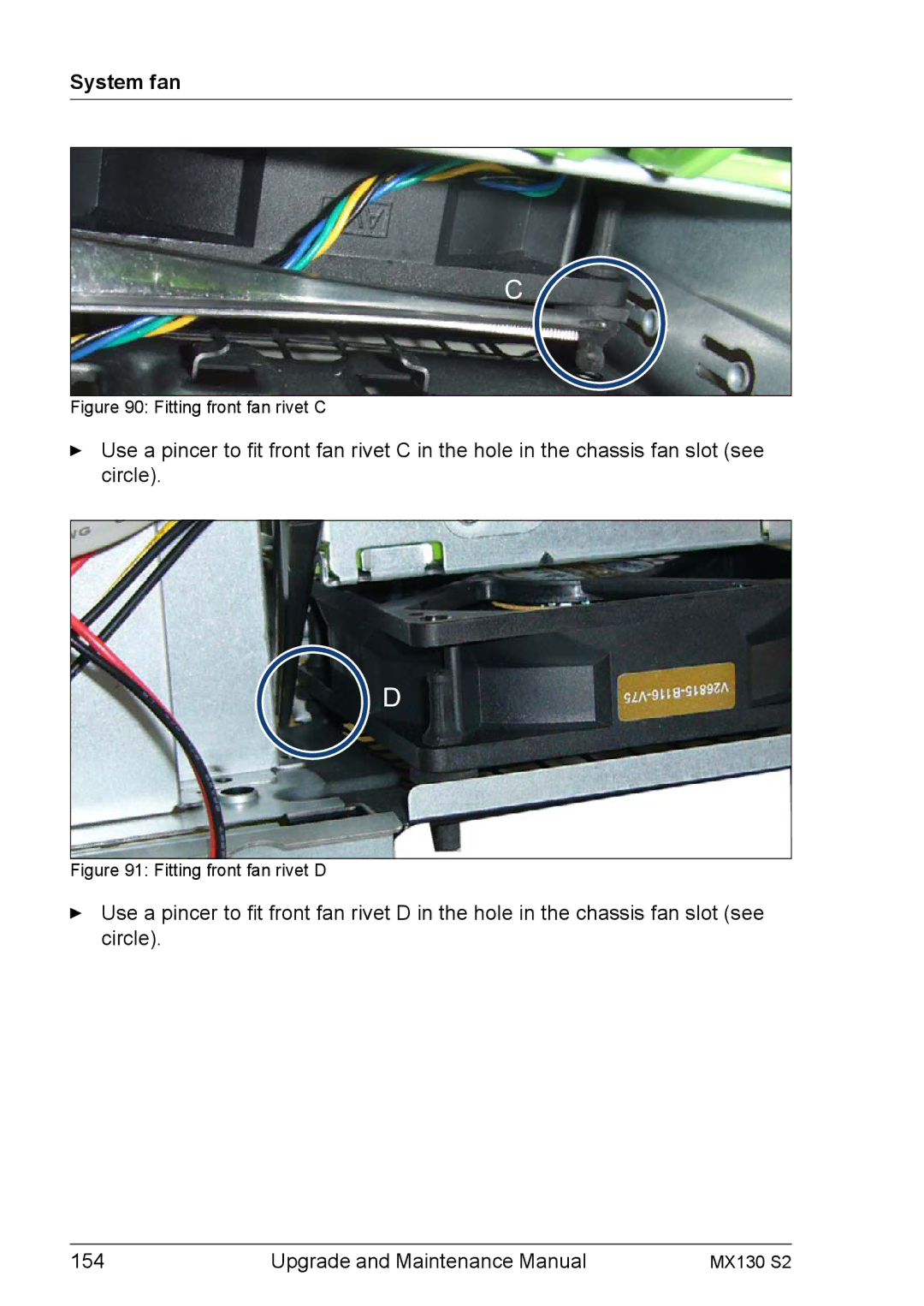 Fujitsu MX130 S2 manual Fitting front fan rivet C 