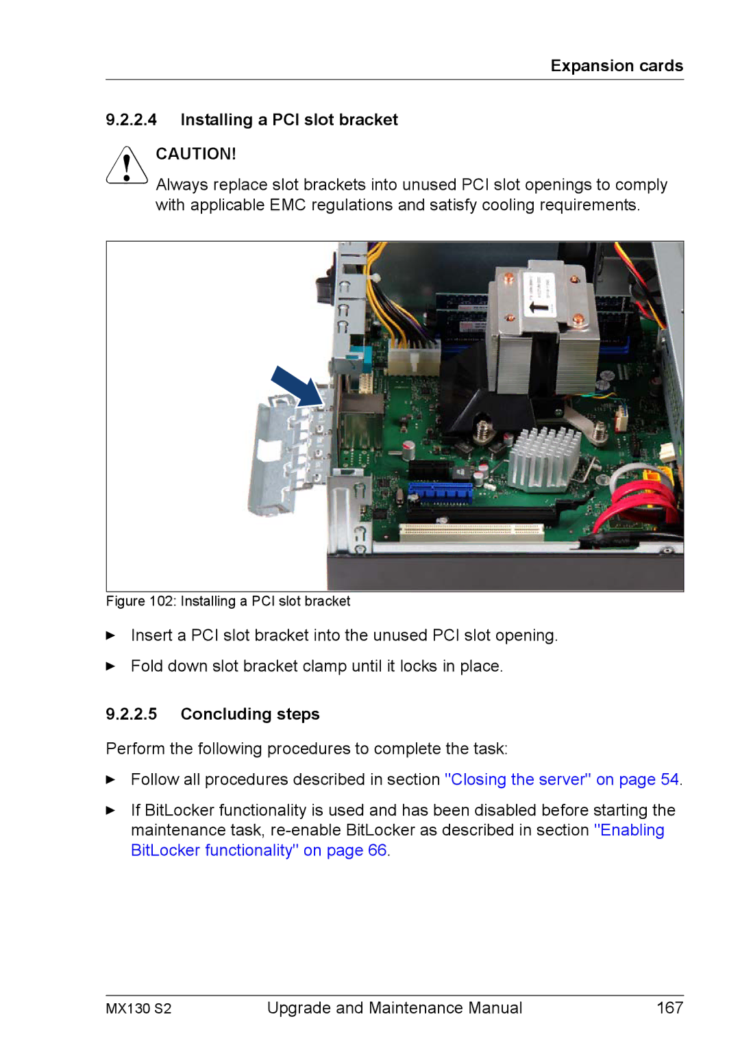 Fujitsu MX130 S2 manual Expansion cards Installing a PCI slot bracket 