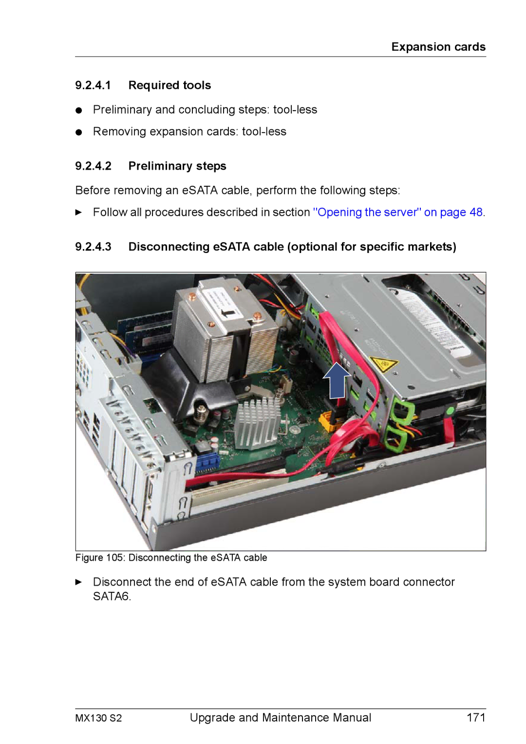 Fujitsu MX130 S2 manual Expansion cards Required tools, Disconnecting eSATA cable optional for specific markets 