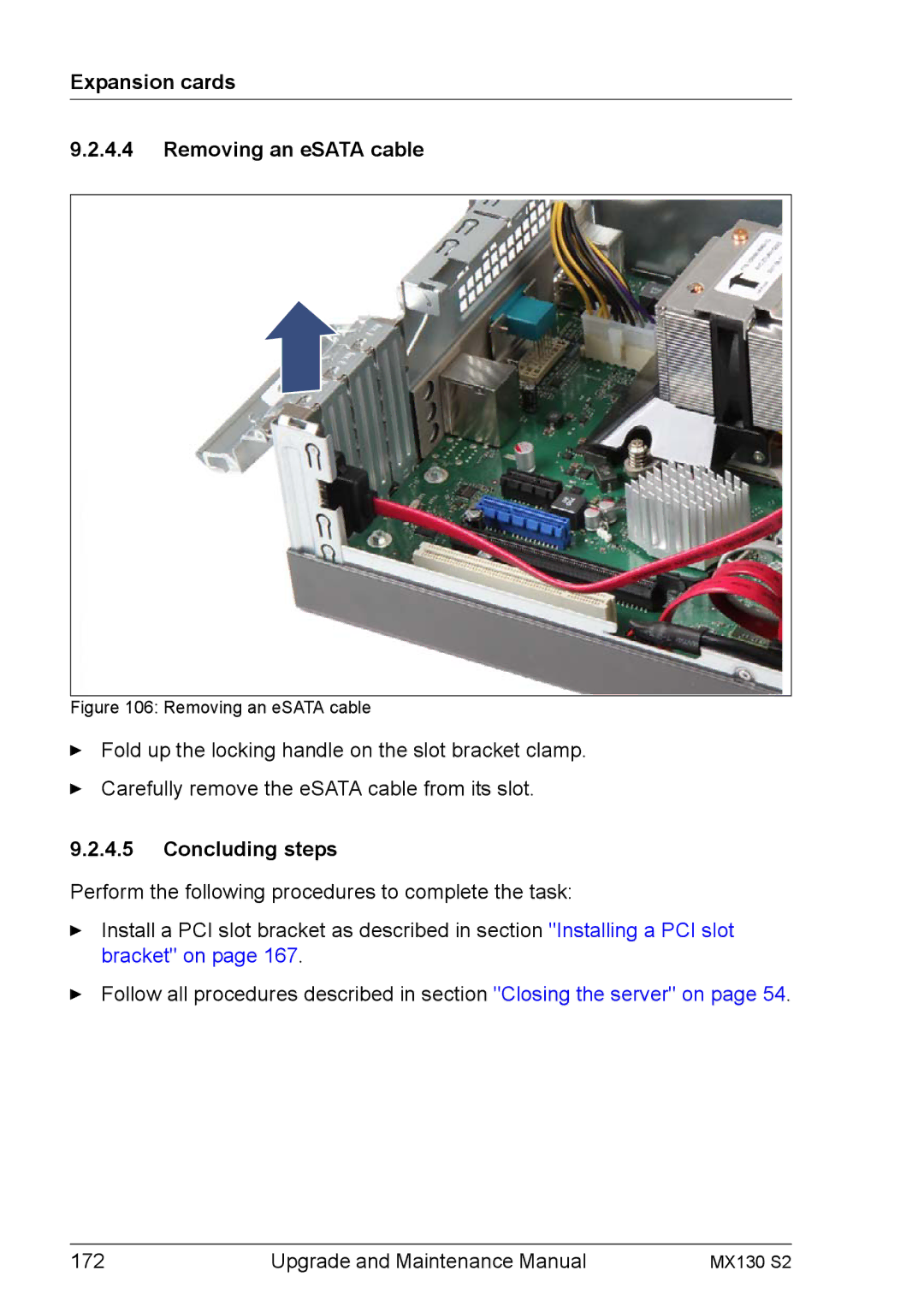 Fujitsu MX130 S2 manual Expansion cards Removing an eSATA cable 