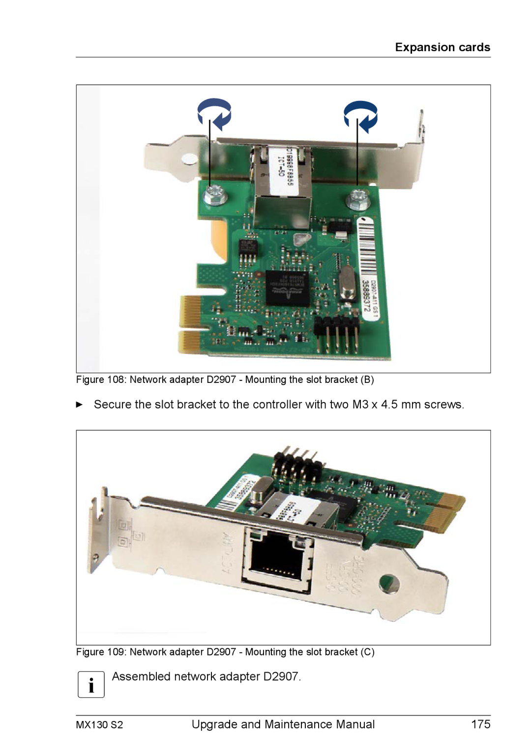 Fujitsu MX130 S2 manual Assembled network adapter D2907 