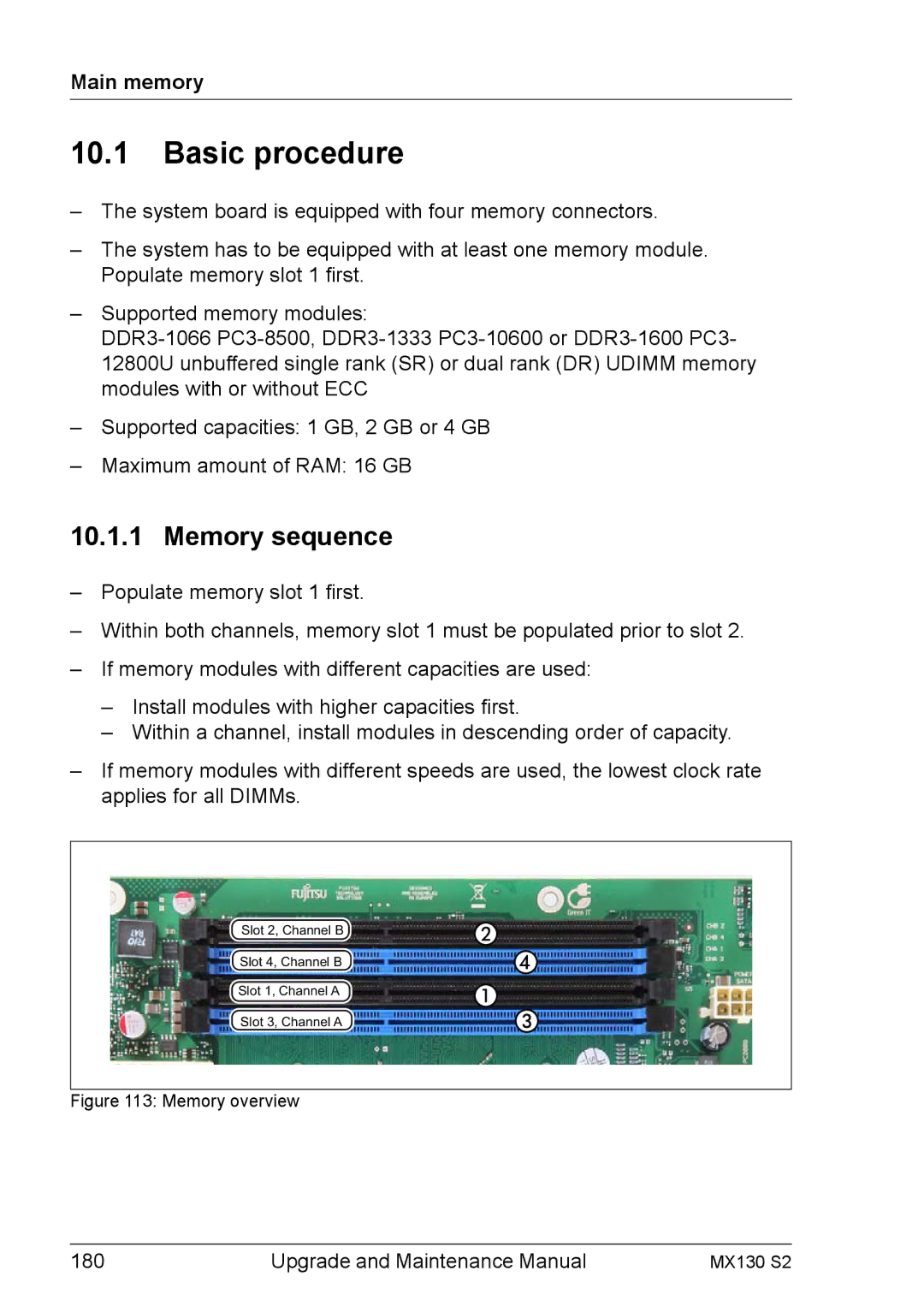 Fujitsu MX130 S2 manual Memory sequence, Main memory 