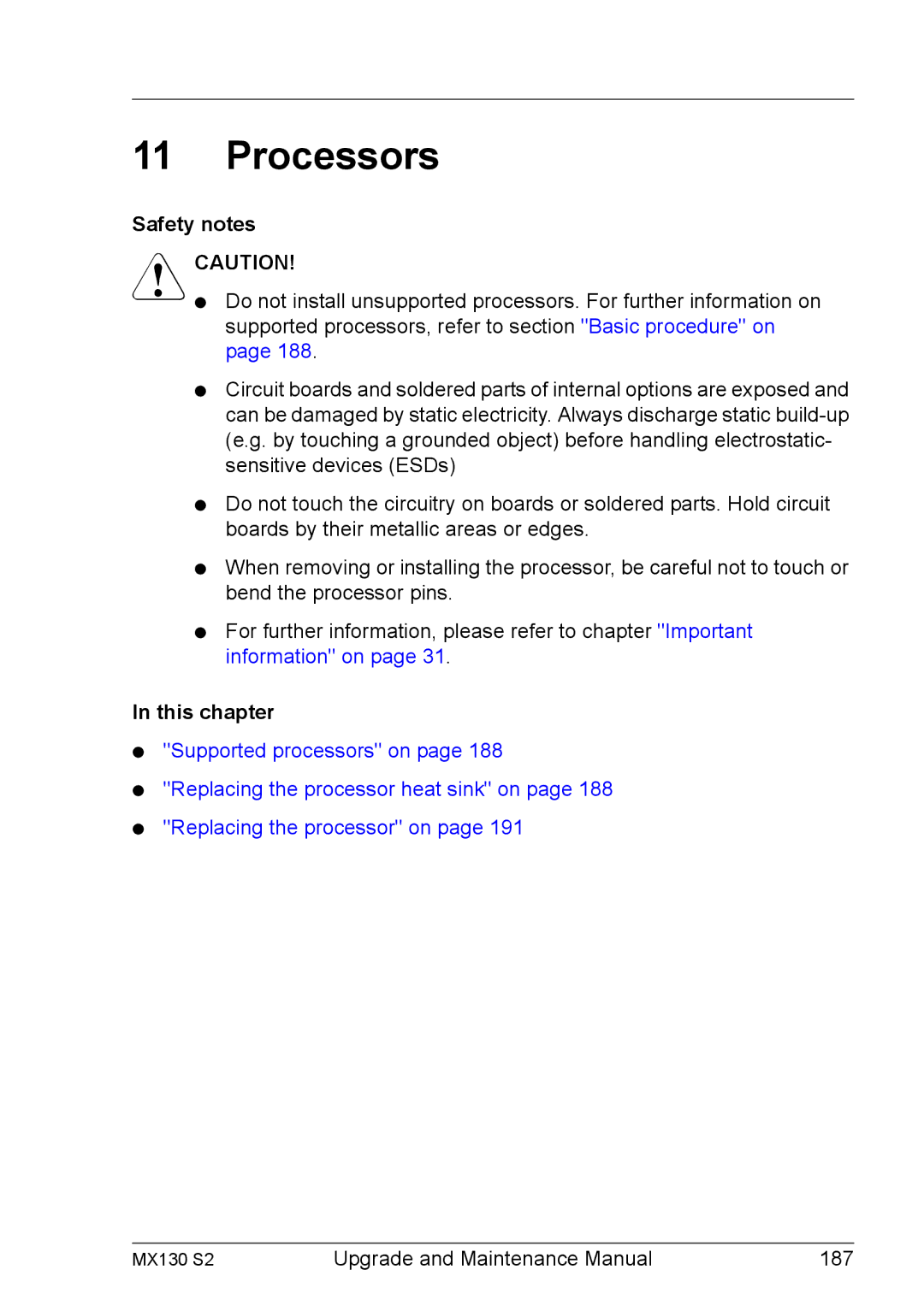 Fujitsu MX130 S2 manual Processors, Safety notes 