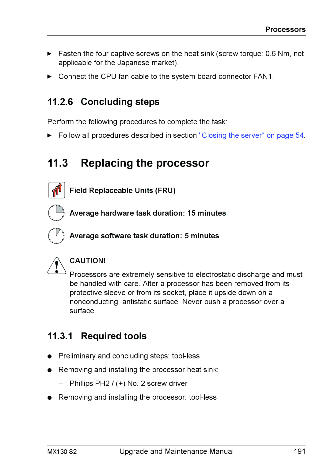 Fujitsu MX130 S2 manual Replacing the processor, Concluding steps 