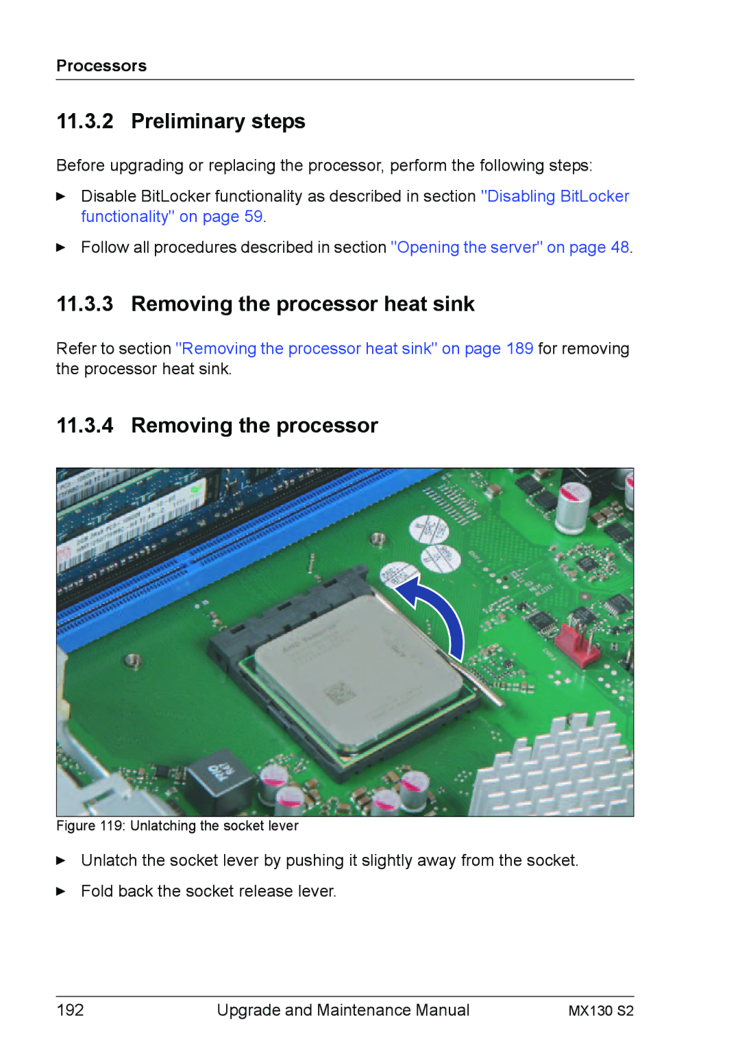 Fujitsu MX130 S2 manual Removing the processor, Unlatching the socket lever 