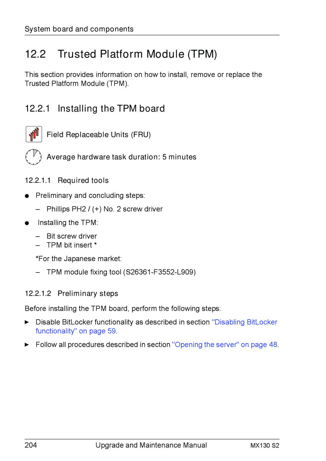 Fujitsu MX130 S2 manual Trusted Platform Module TPM, Installing the TPM board 