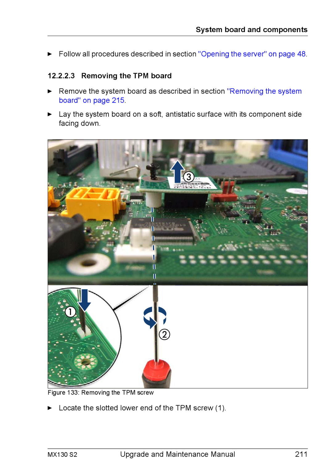 Fujitsu MX130 S2 manual Removing the TPM board, Removing the TPM screw 