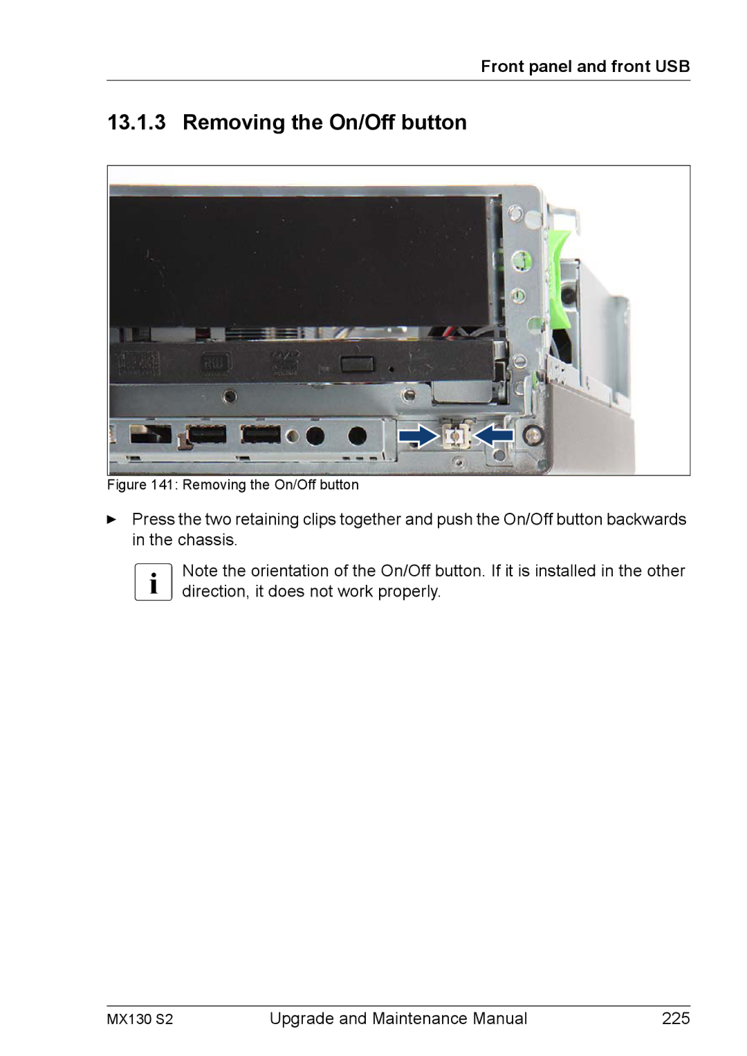 Fujitsu MX130 S2 manual Removing the On/Off button 