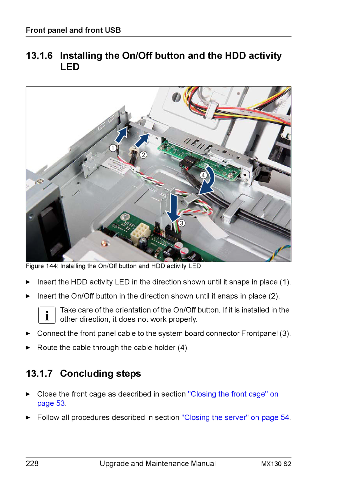 Fujitsu MX130 S2 manual Installing the On/Off button and the HDD activity, Led 