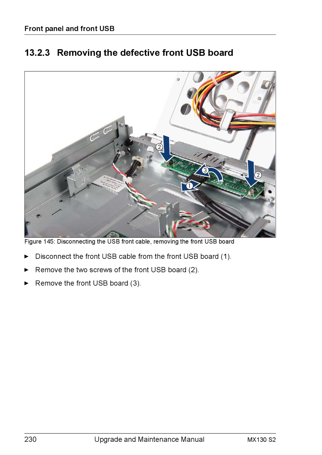 Fujitsu MX130 S2 manual Removing the defective front USB board 