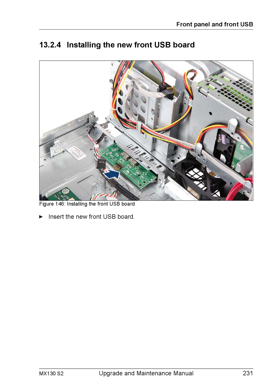 Fujitsu MX130 S2 manual Installing the new front USB board, Installing the front USB board 