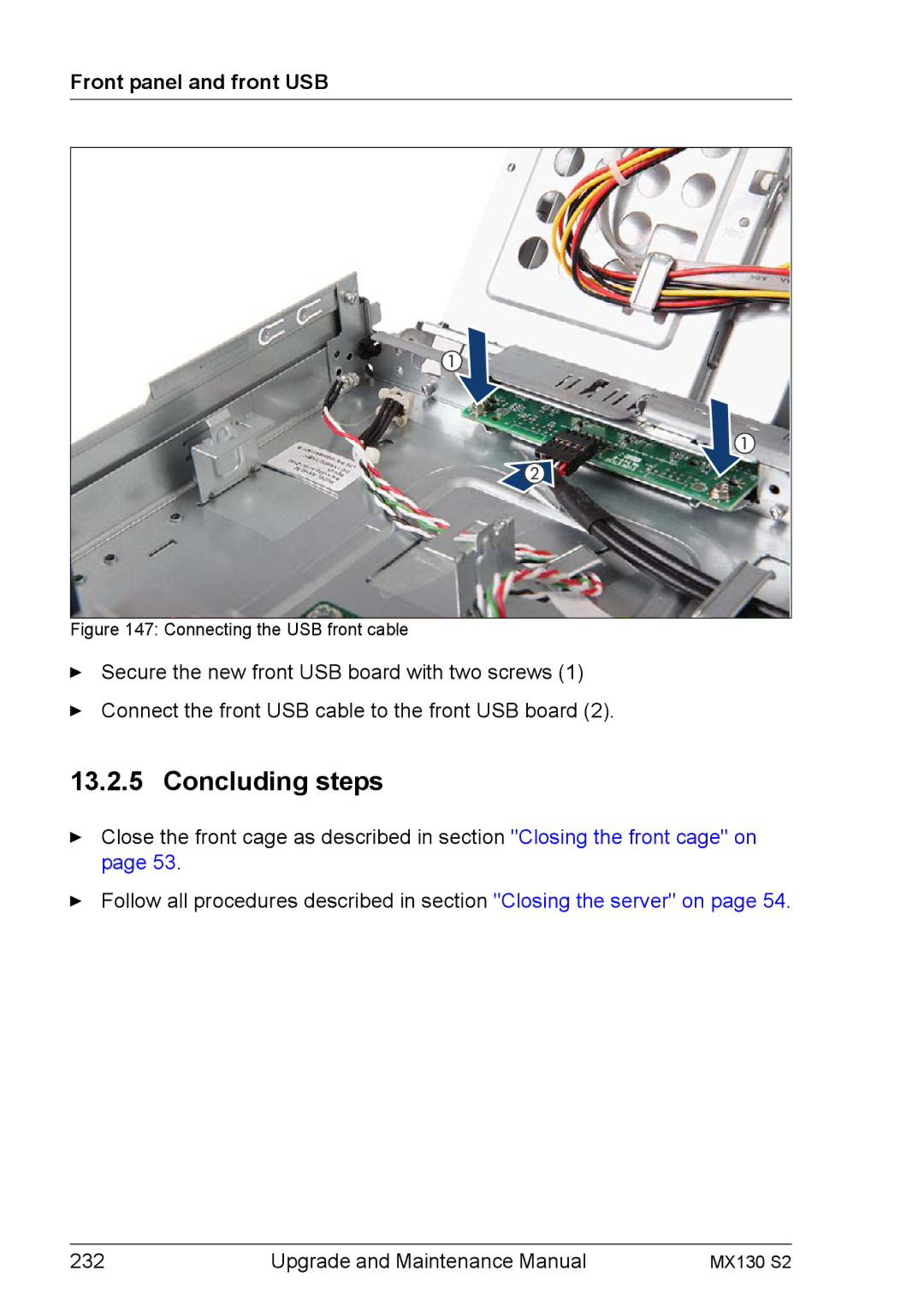 Fujitsu MX130 S2 manual Connecting the USB front cable 