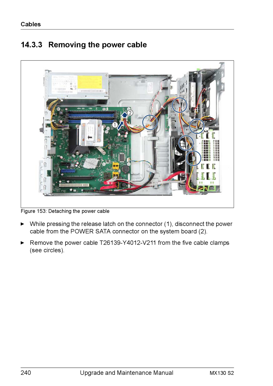 Fujitsu MX130 S2 manual Removing the power cable, Detaching the power cable 